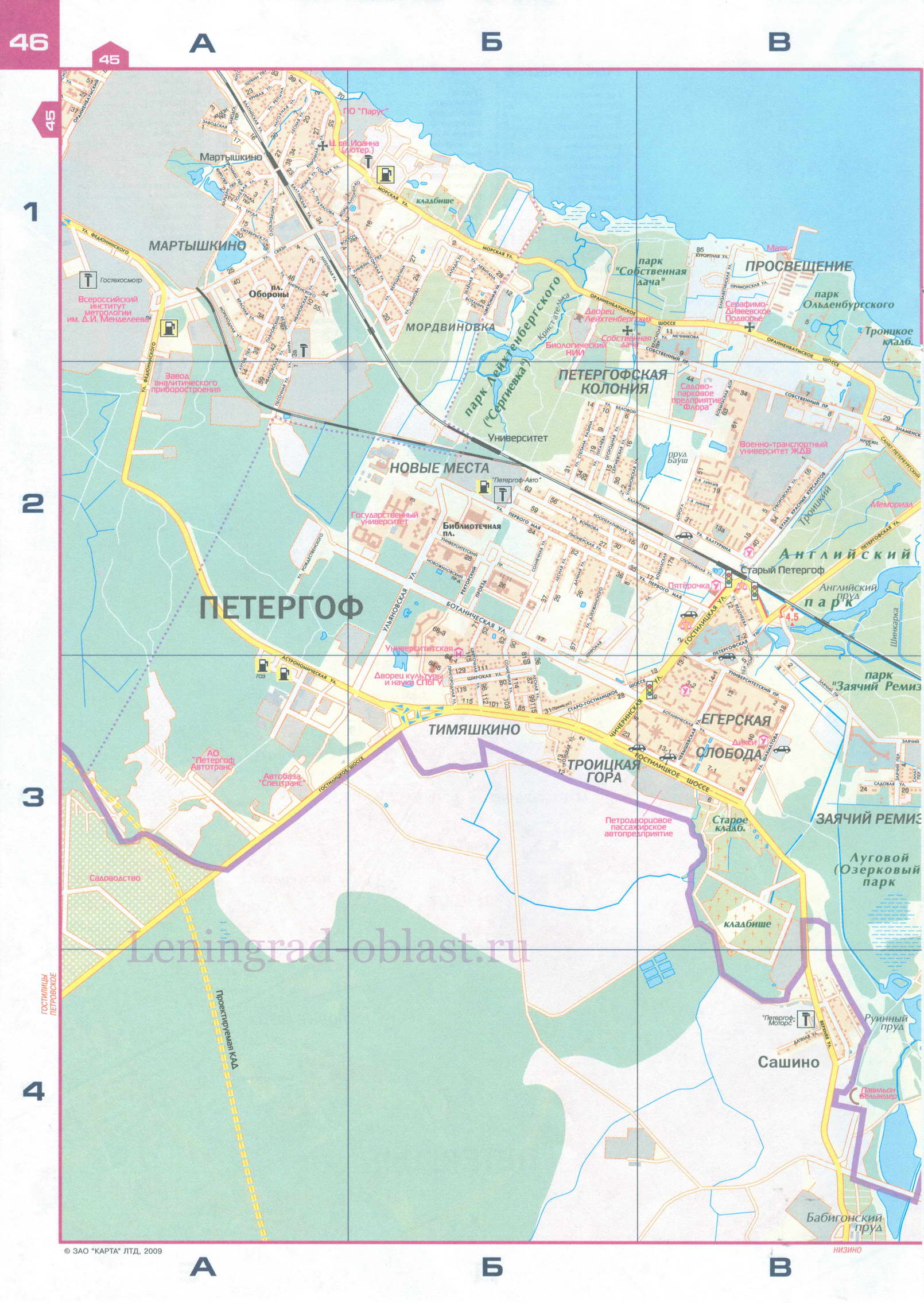 Карта Петергофа. Подробная карта Петергофа со списком улиц, A0 - 
