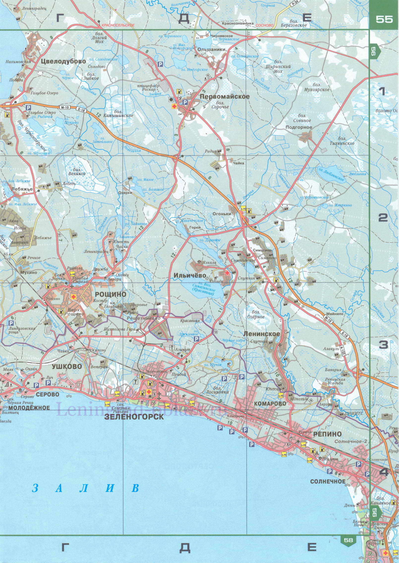 Карта северных пригородов СПб. Карта СПб автомобильная 1см:1200м, B0 - 